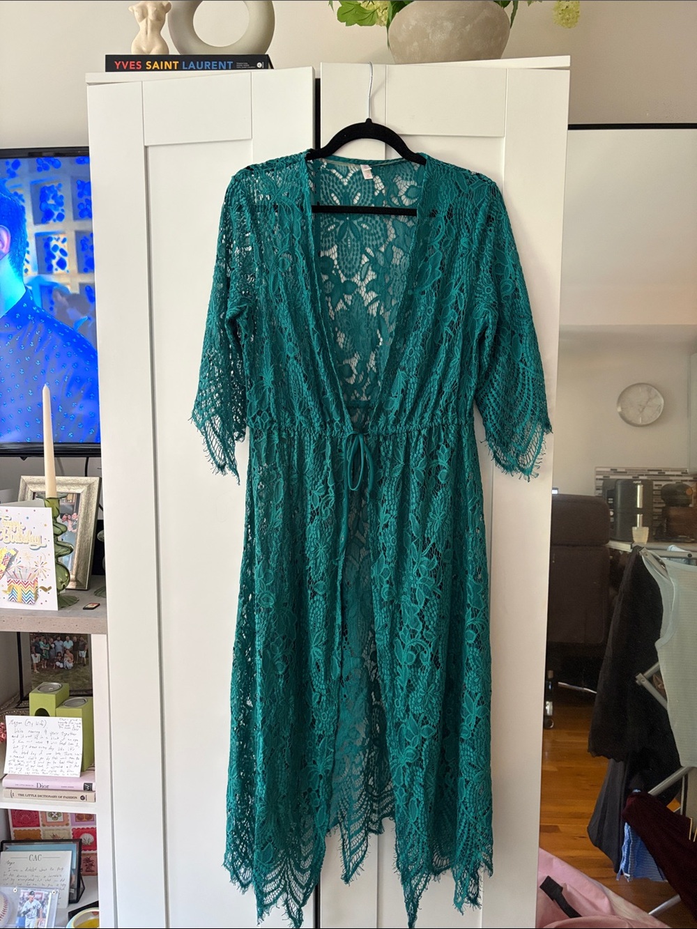 Xhilaration Teal Floral Lace Overlay Top